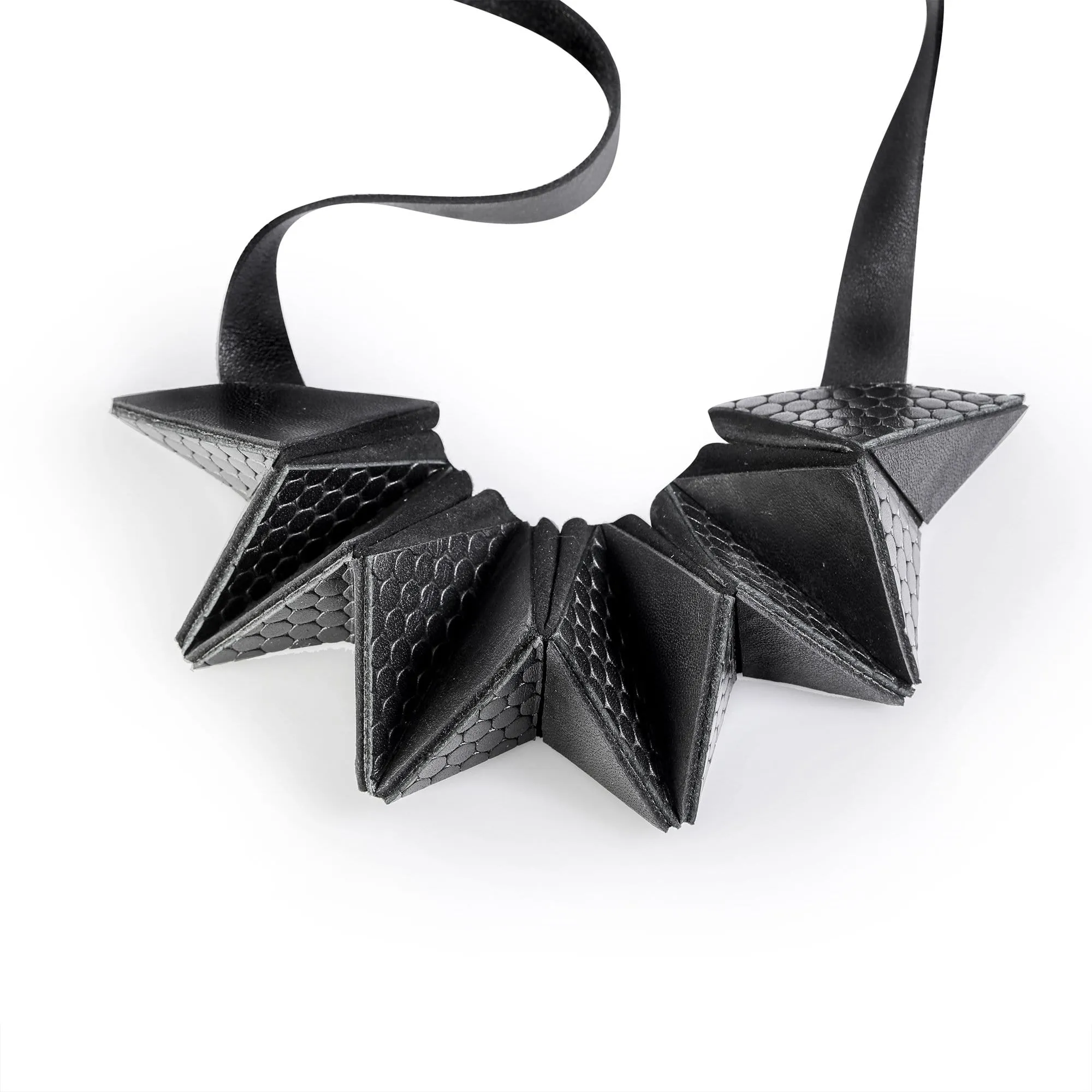 Star black long leather necklace