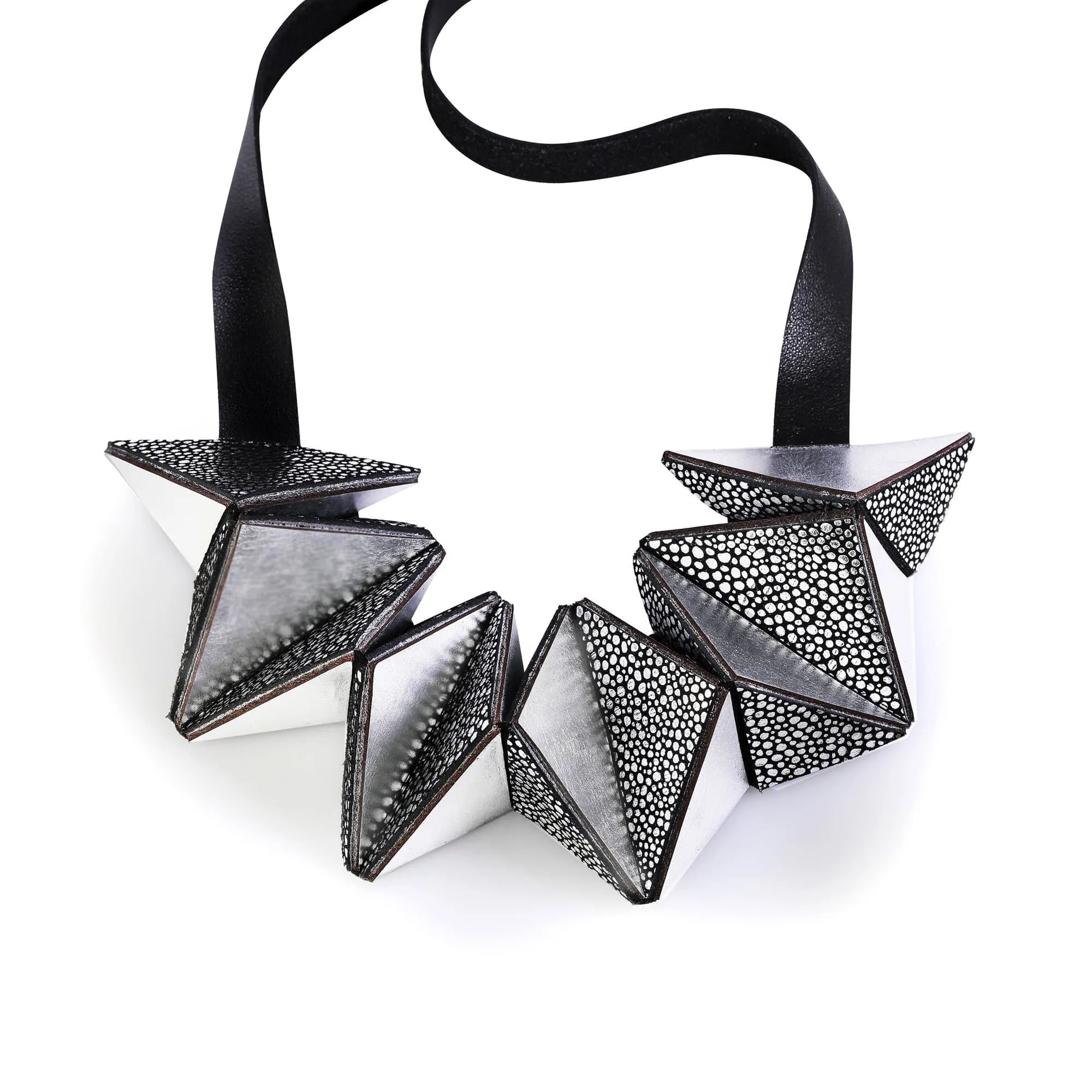 Star black long leather necklace