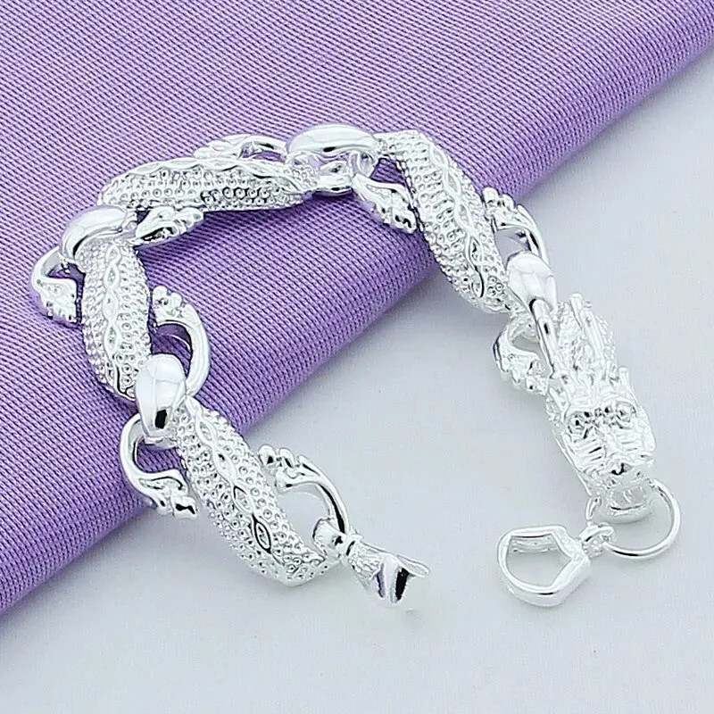 Sterling Silver Color Bracelets  White Chinese Dragon Chain