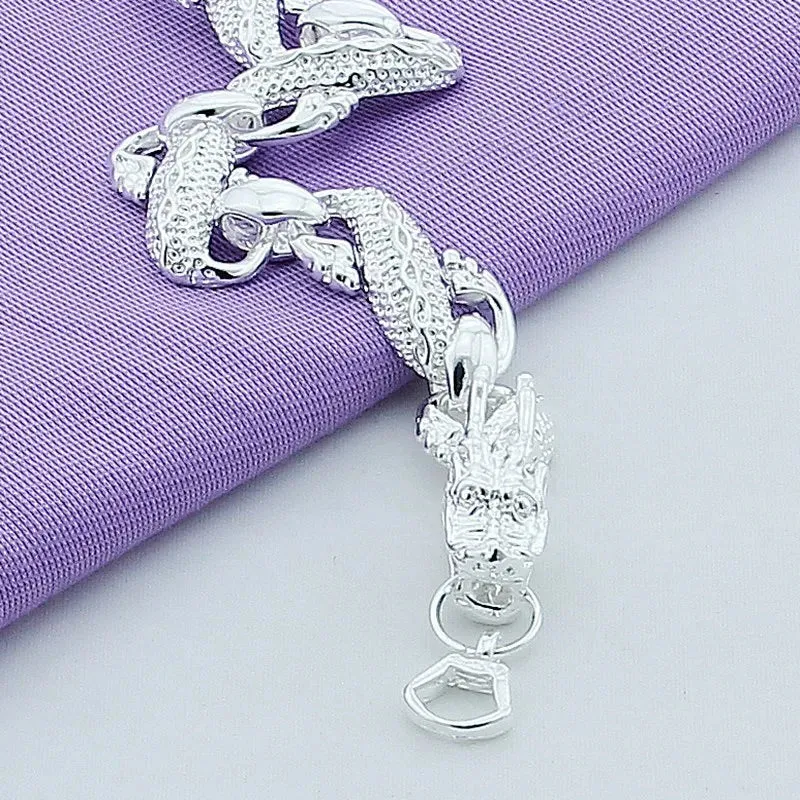 Sterling Silver Color Bracelets  White Chinese Dragon Chain