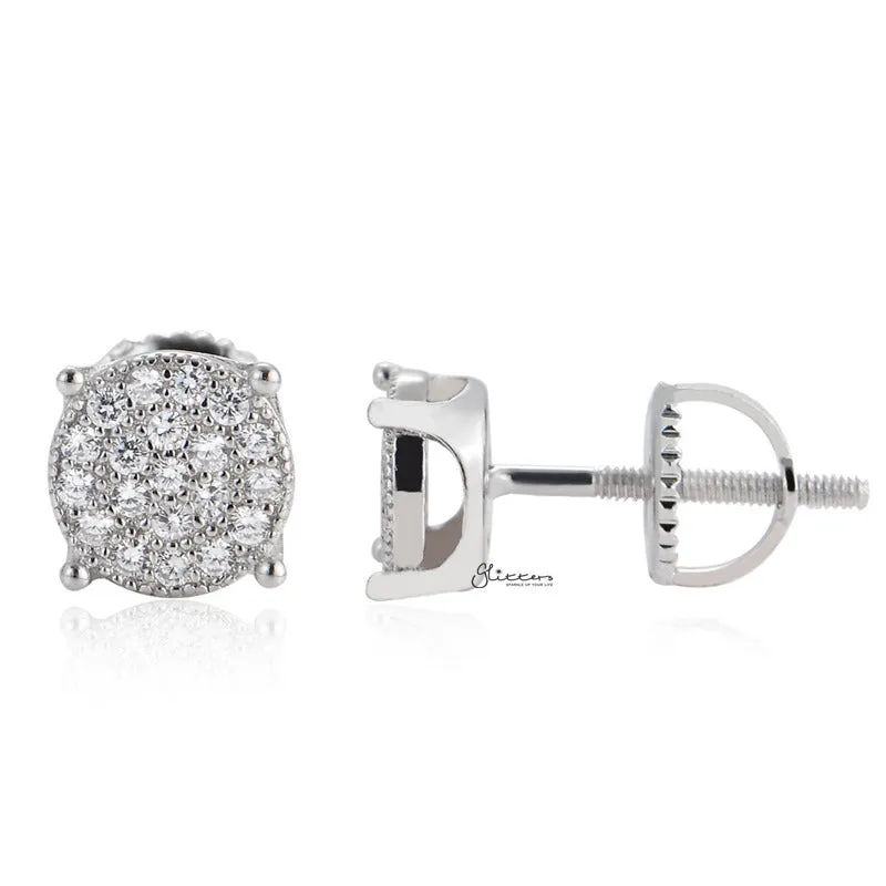 Sterling Silver C.Z Paved Round Stud Earrings