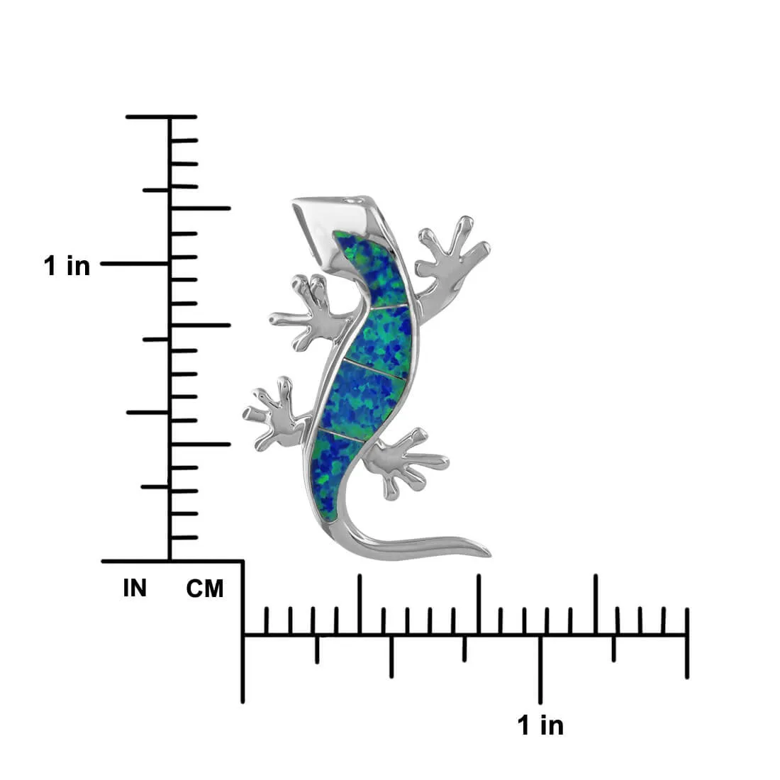 Sterling Silver Synthetic Blue Opal Gecko/Lizard Pendant Necklace, 16 2" Extender