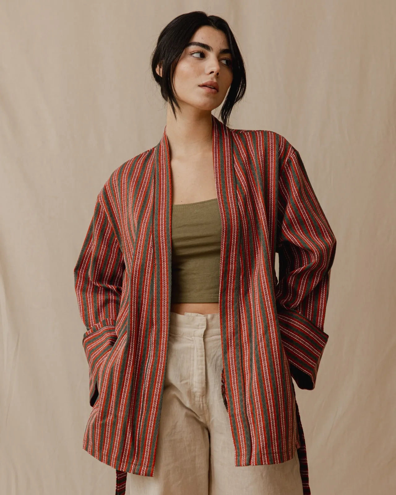 Striped Kimono Olive X Orange