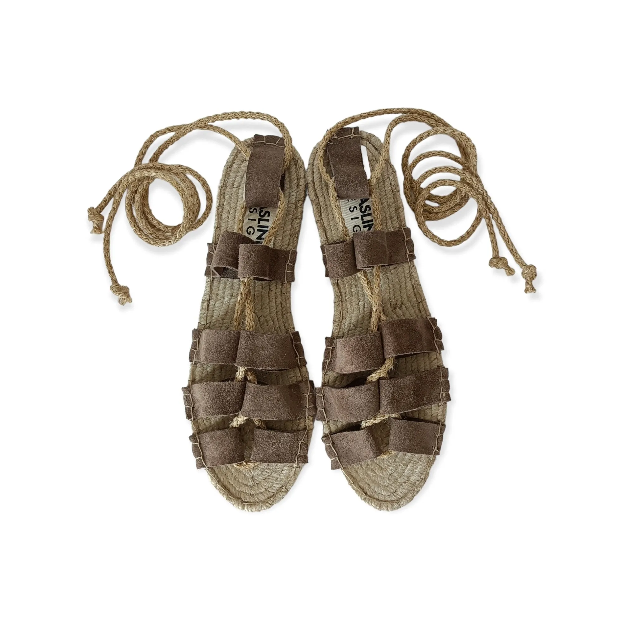 Suede Gladiator Sandals - Beige- Classic Sole