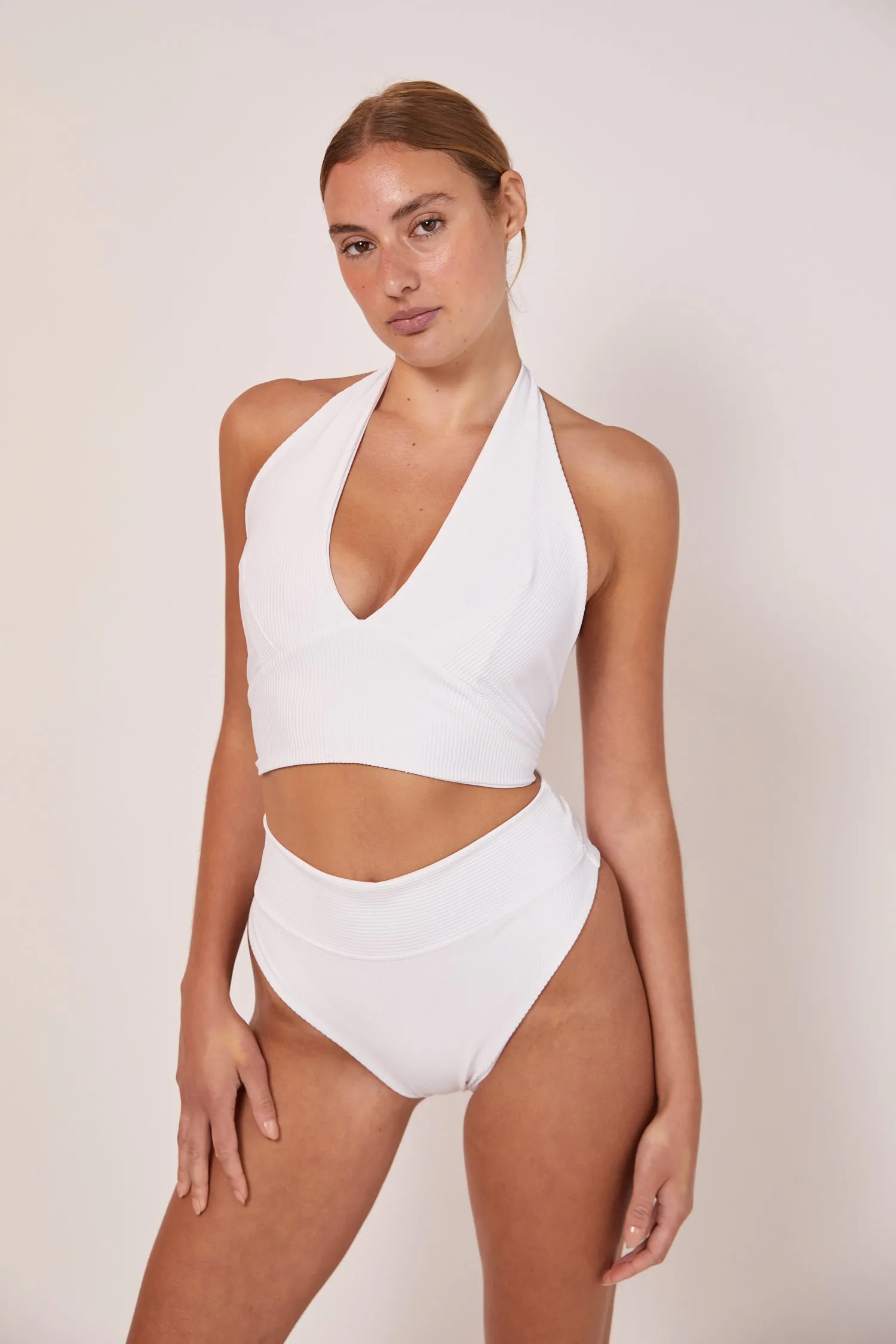 TAYLOR HIGH CUT BIKINI PANT - WHITE RIB