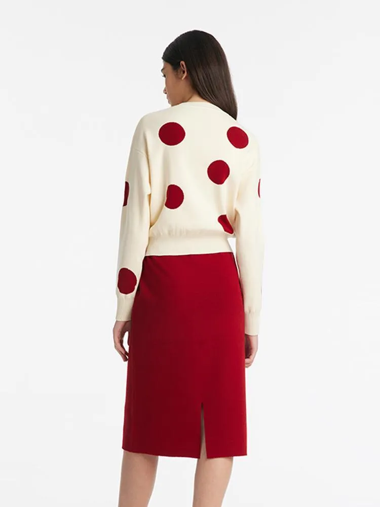 Tencel Wool Polka Dot Sweater And Half Skirt Two-Piece Set