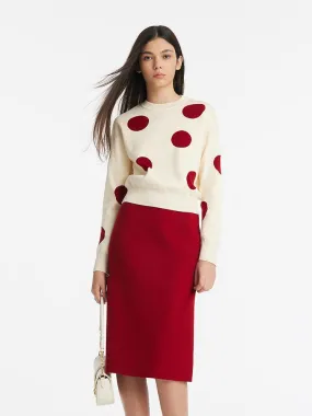 Tencel Wool Polka Dot Sweater And Half Skirt Two-Piece Set