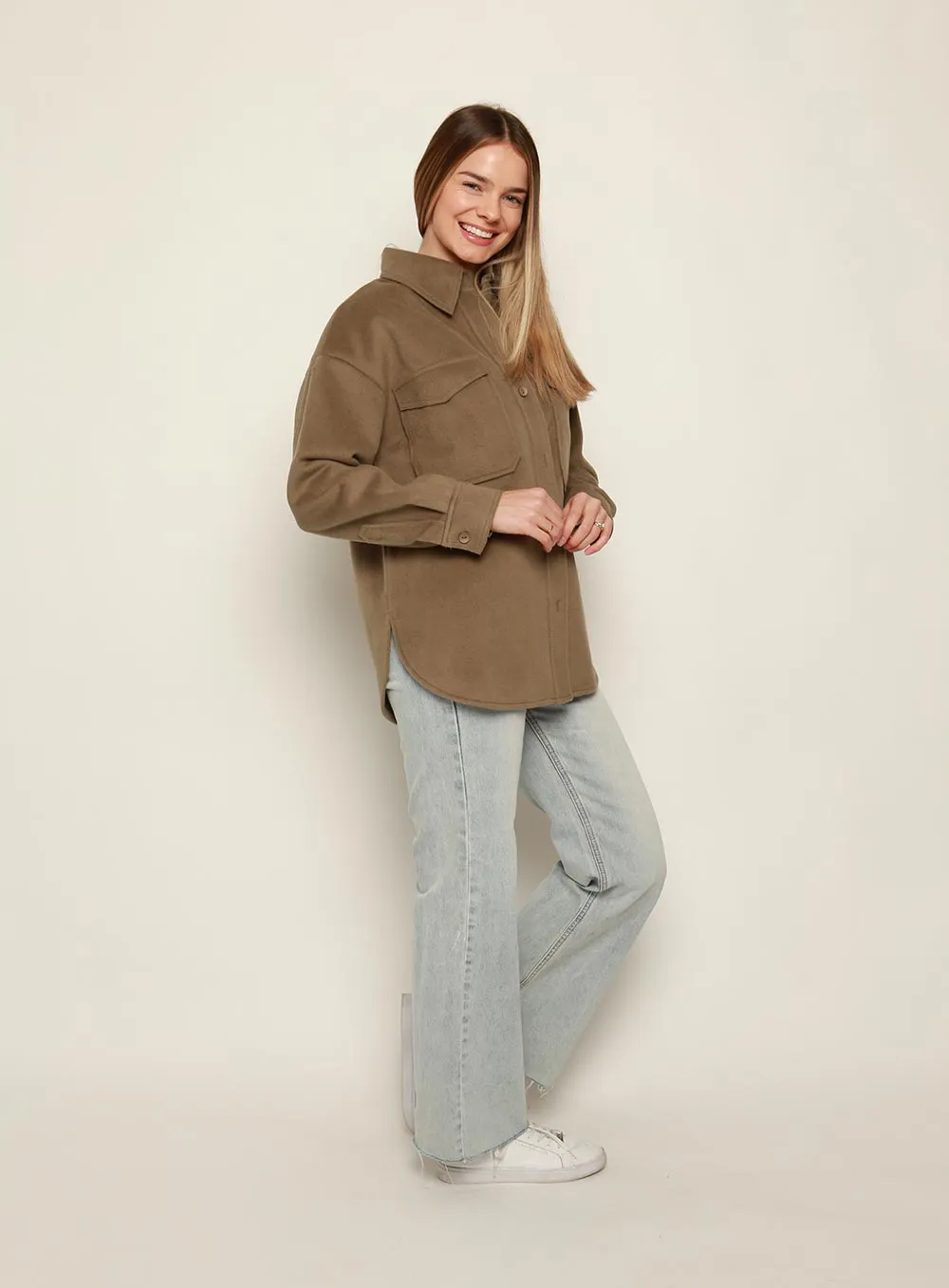 Tess Oversize Long Sleeve Jacket-OLIVE