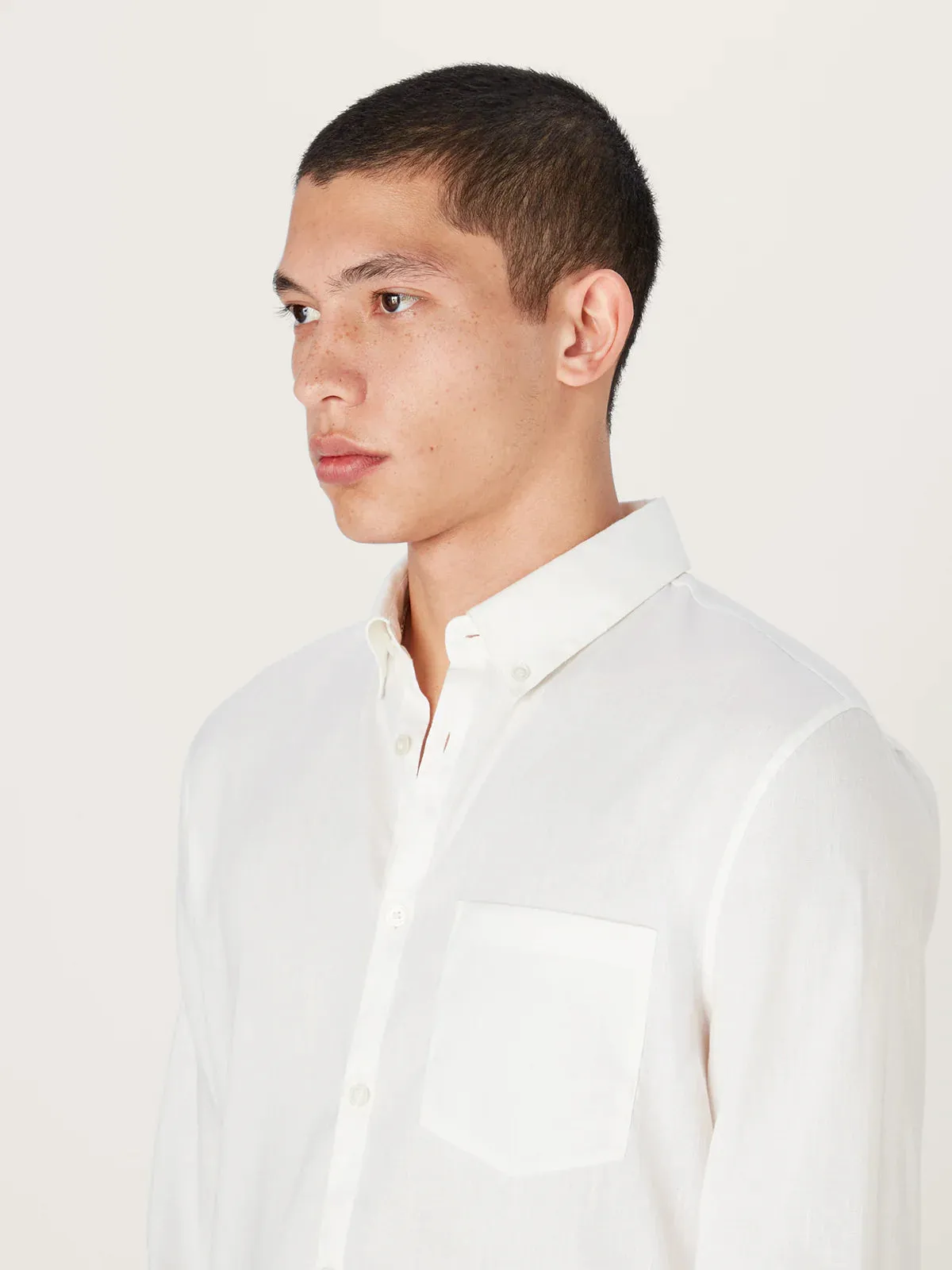 The All Day Shirt Linen Collared || White | Linen