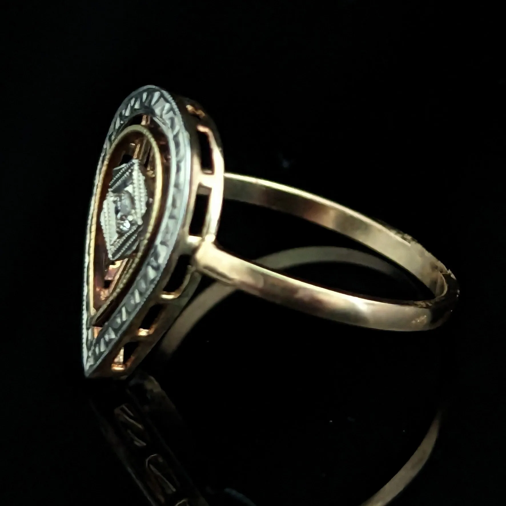 The Charleston - Art Deco Era Diamond 14k Gold Statement Ring