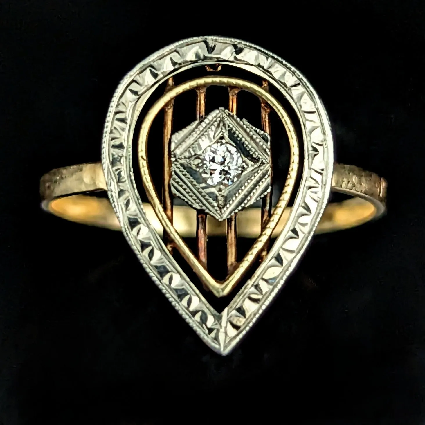 The Charleston - Art Deco Era Diamond 14k Gold Statement Ring