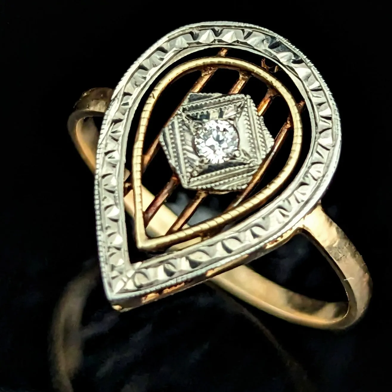 The Charleston - Art Deco Era Diamond 14k Gold Statement Ring