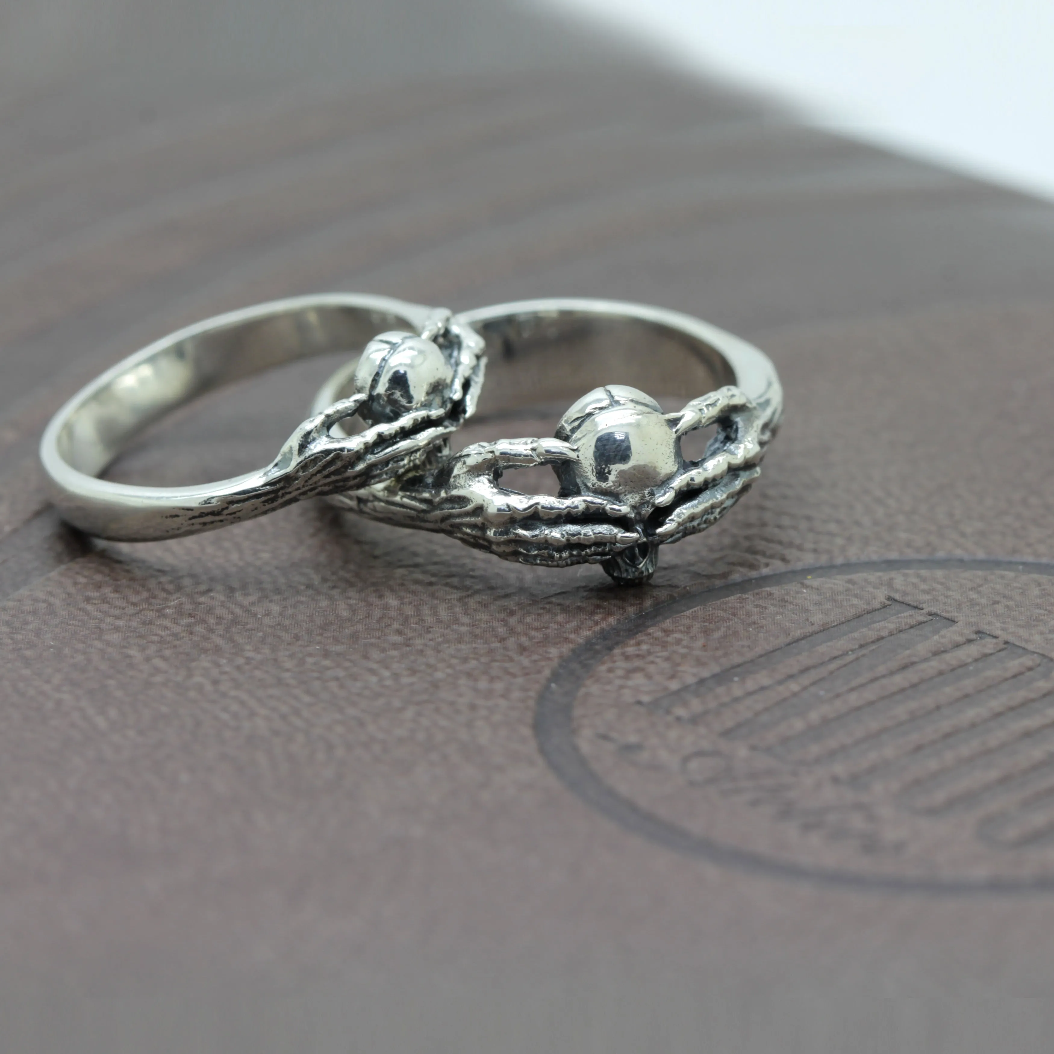 Till Death is Blind, Skeleton Skull Claddagh, Love Till Death, Couple Rings, Unique Engagement or Wedding, Sterling Silver