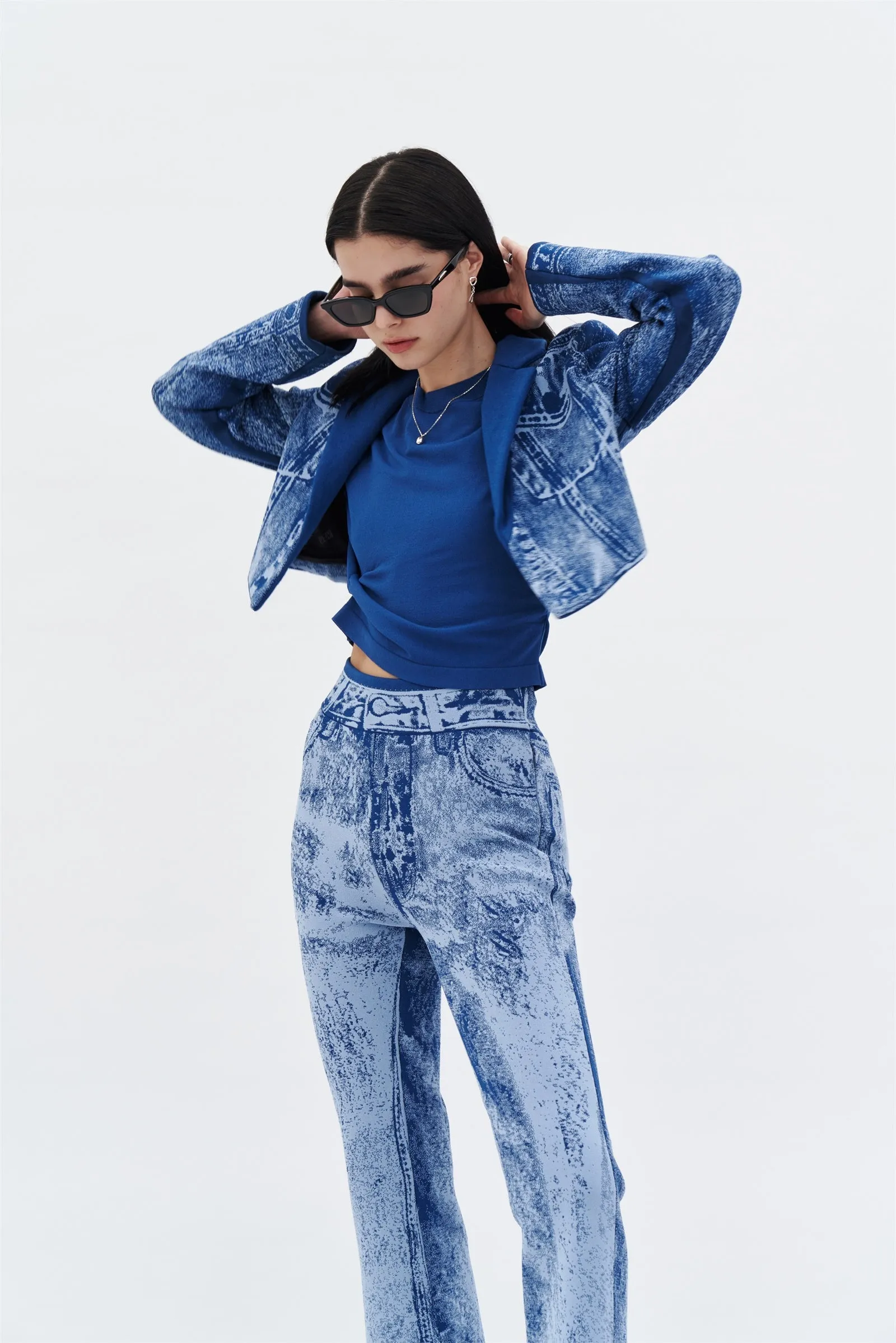 TOBY SKINNY FAKE DENIM PANTS WITH SLIT