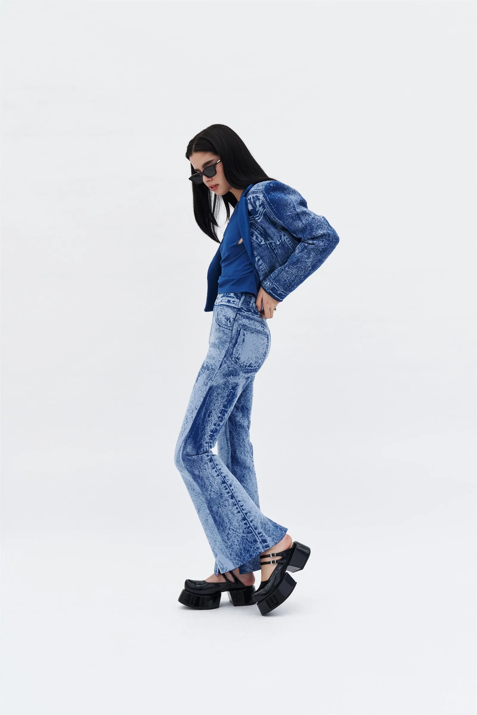 TOBY SKINNY FAKE DENIM PANTS WITH SLIT