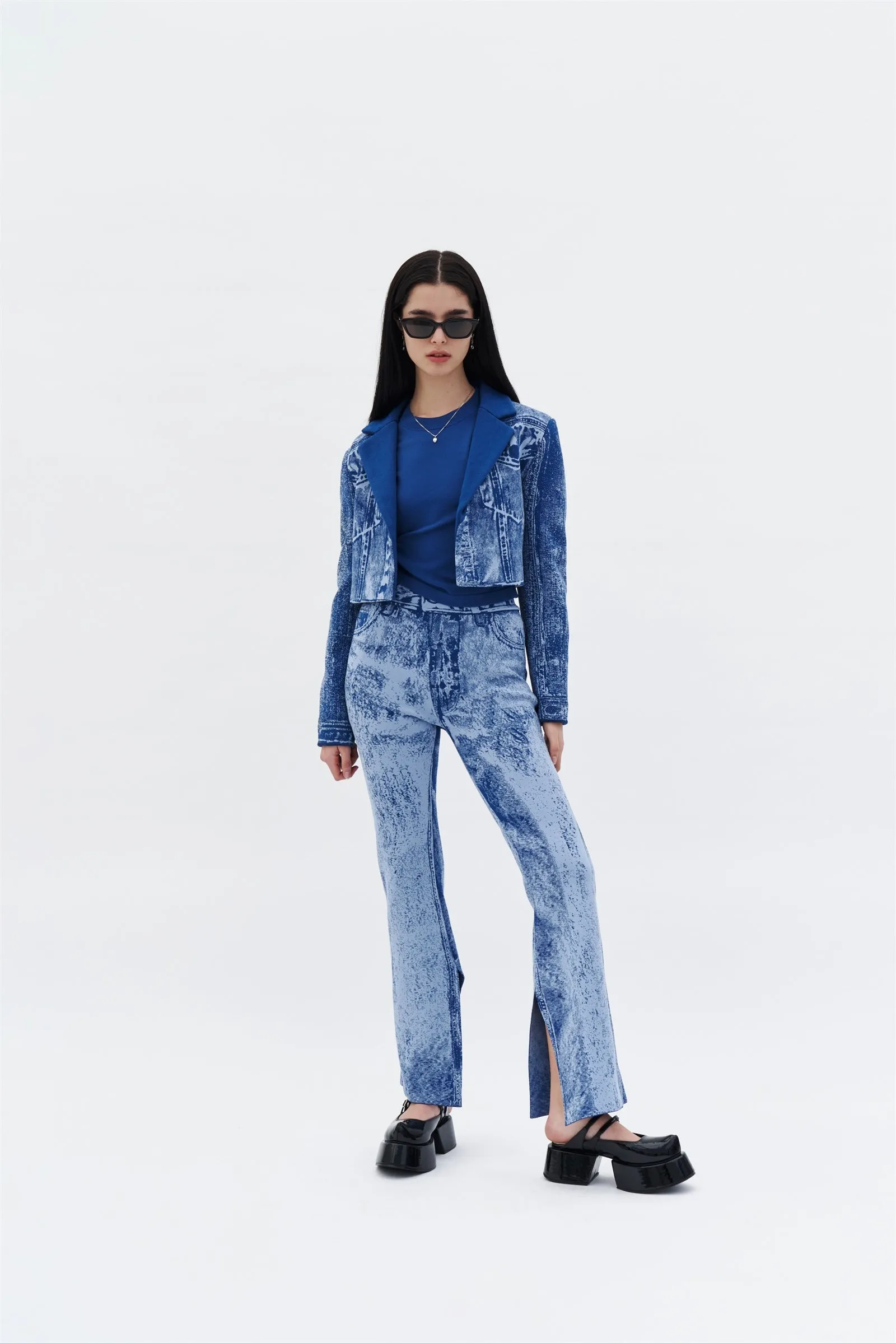 TOBY SKINNY FAKE DENIM PANTS WITH SLIT