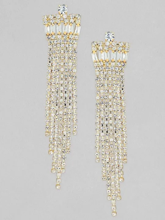 TOKYO TALKIES X Rubans 18K Gold Plated Crystal Studded Tassel Earrings