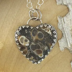 Turritella Agate Heart Pendant Necklace