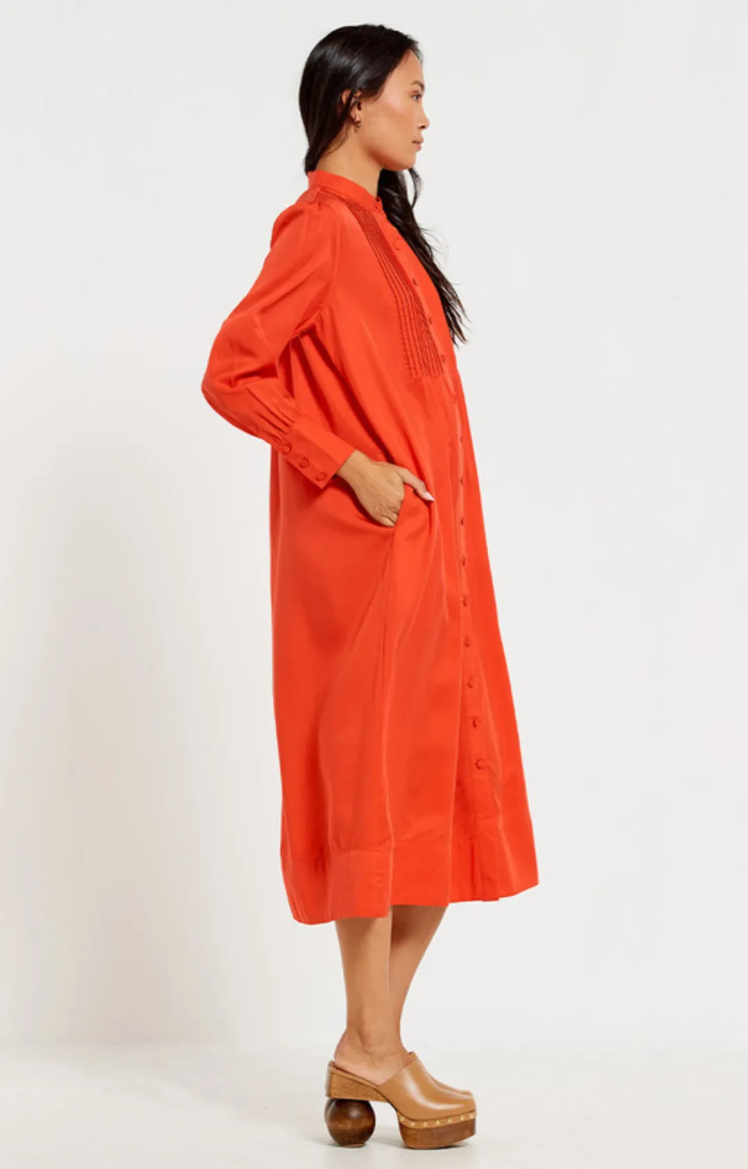 Tuxedo Bib Midi Dress - Blood Orange