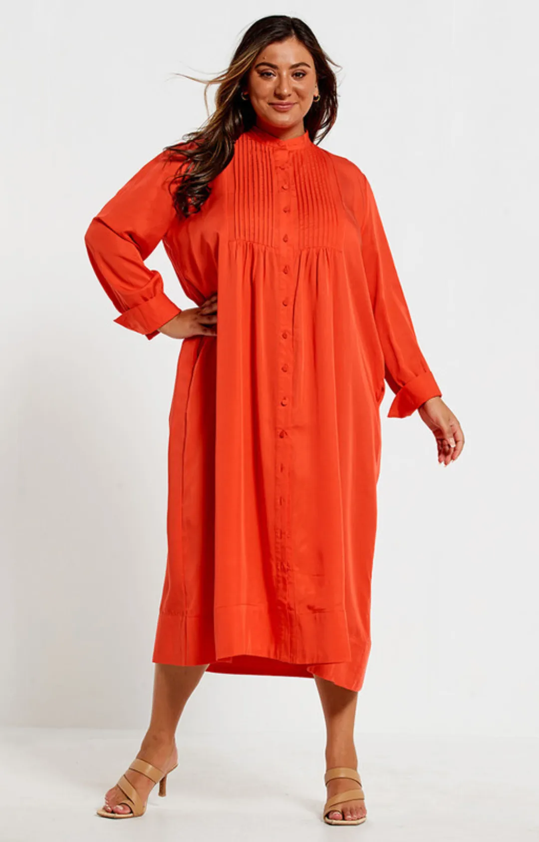 Tuxedo Bib Midi Dress - Blood Orange