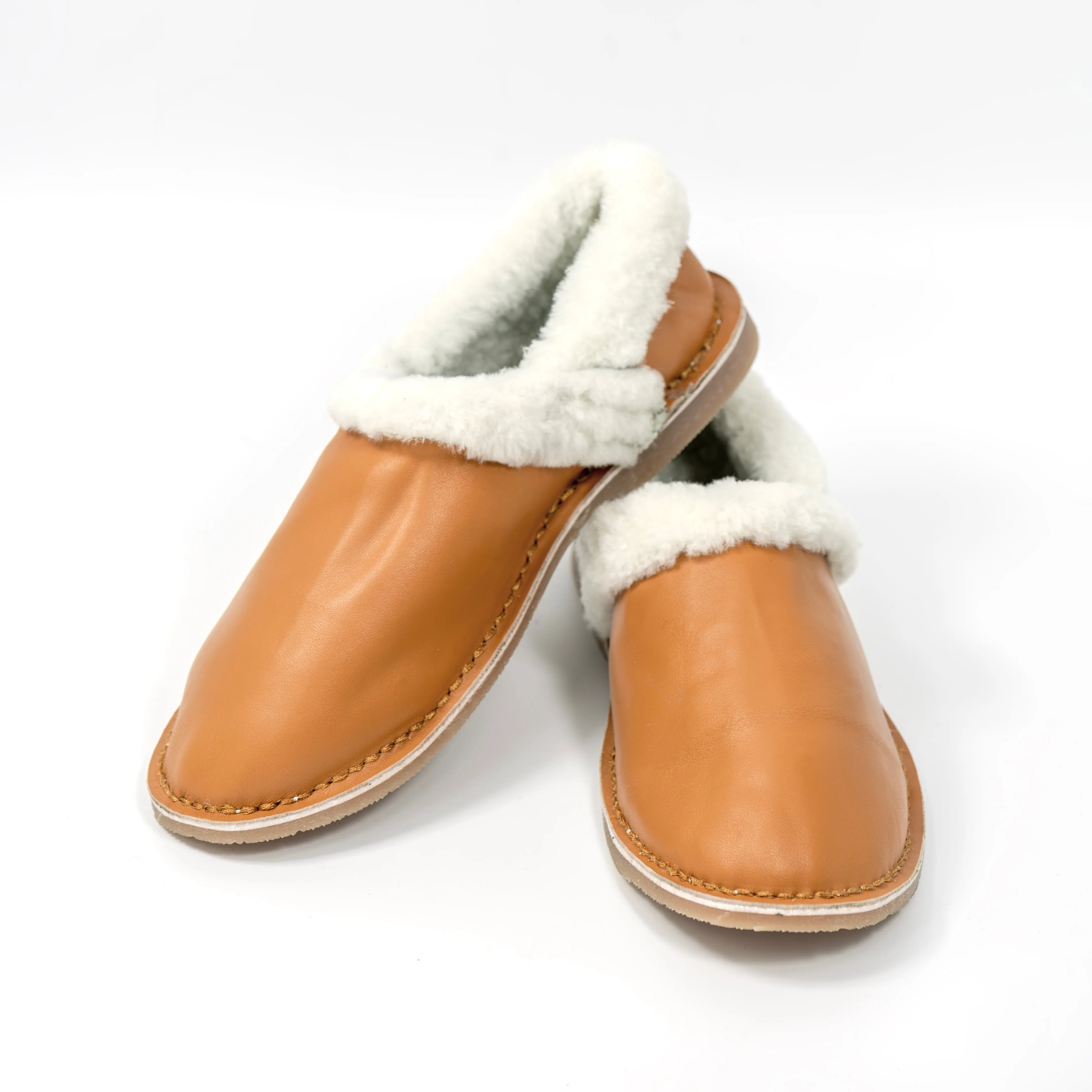 Unisex Genuine Leather Wool Slippers (Tan)