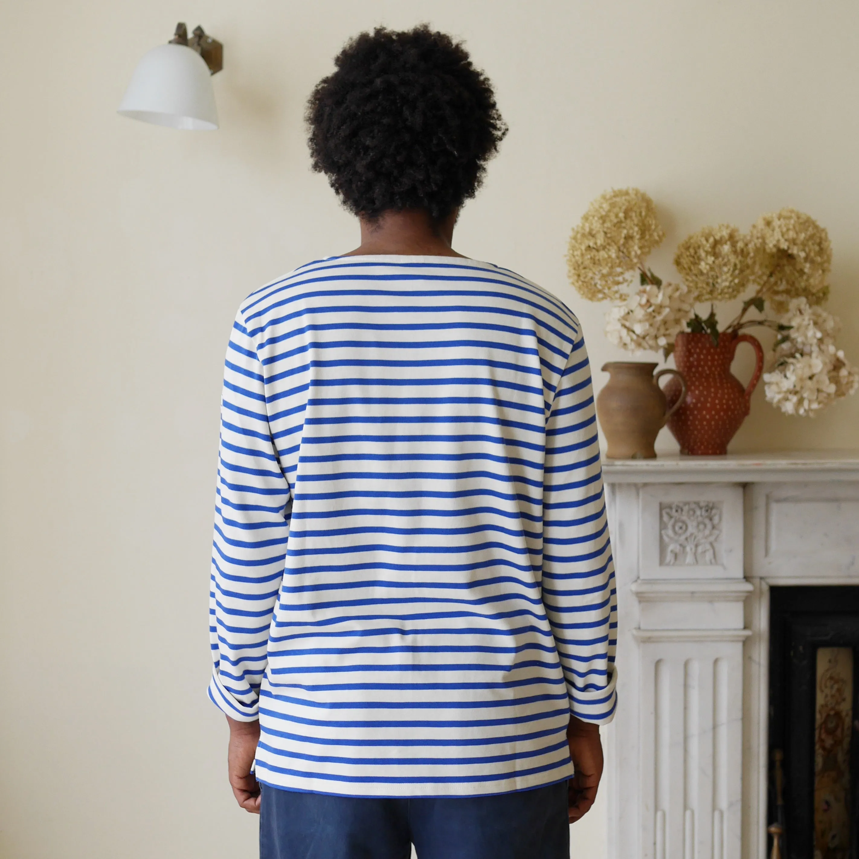 Unisex Striped Breton Top - Cream / French Blue