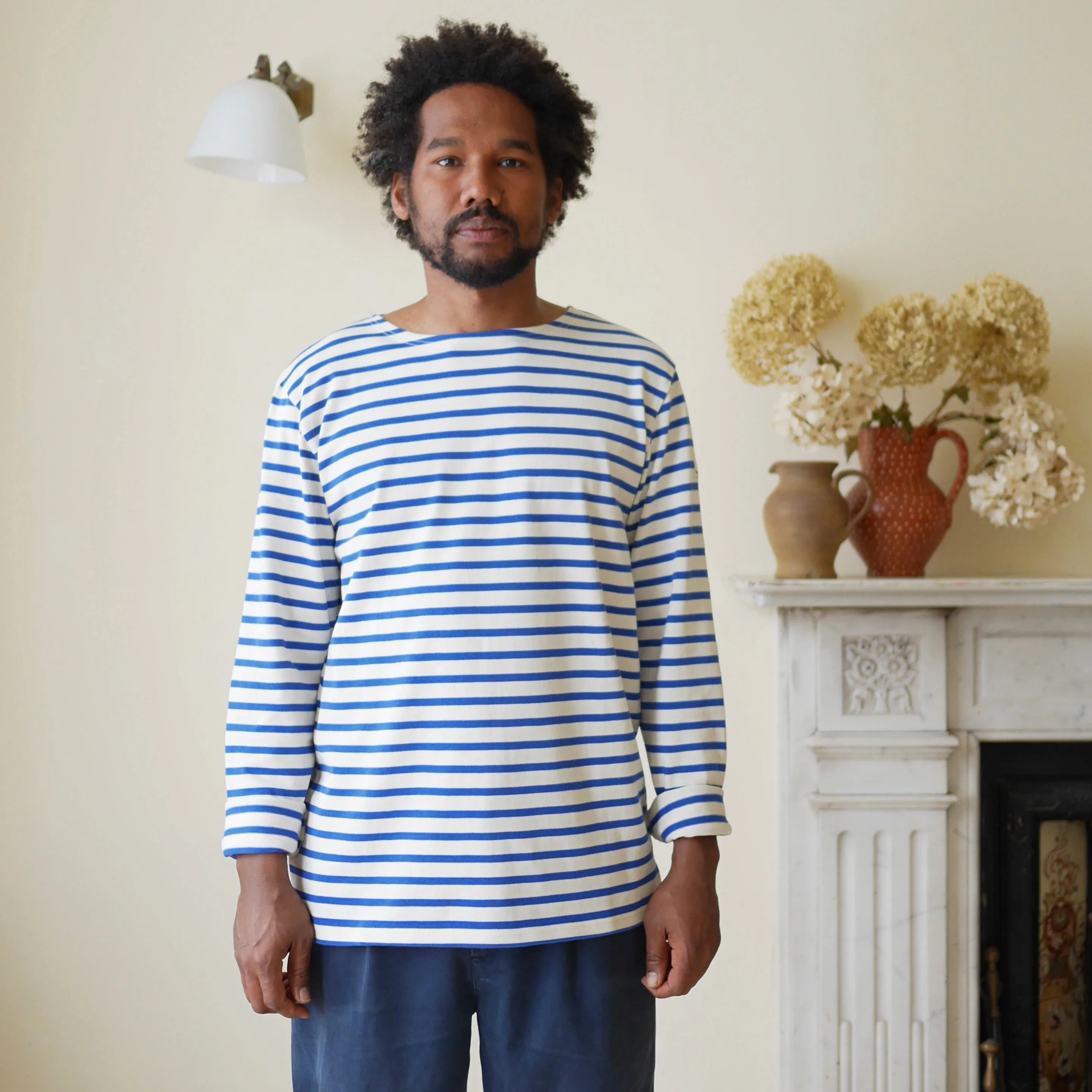 Unisex Striped Breton Top - Cream / French Blue