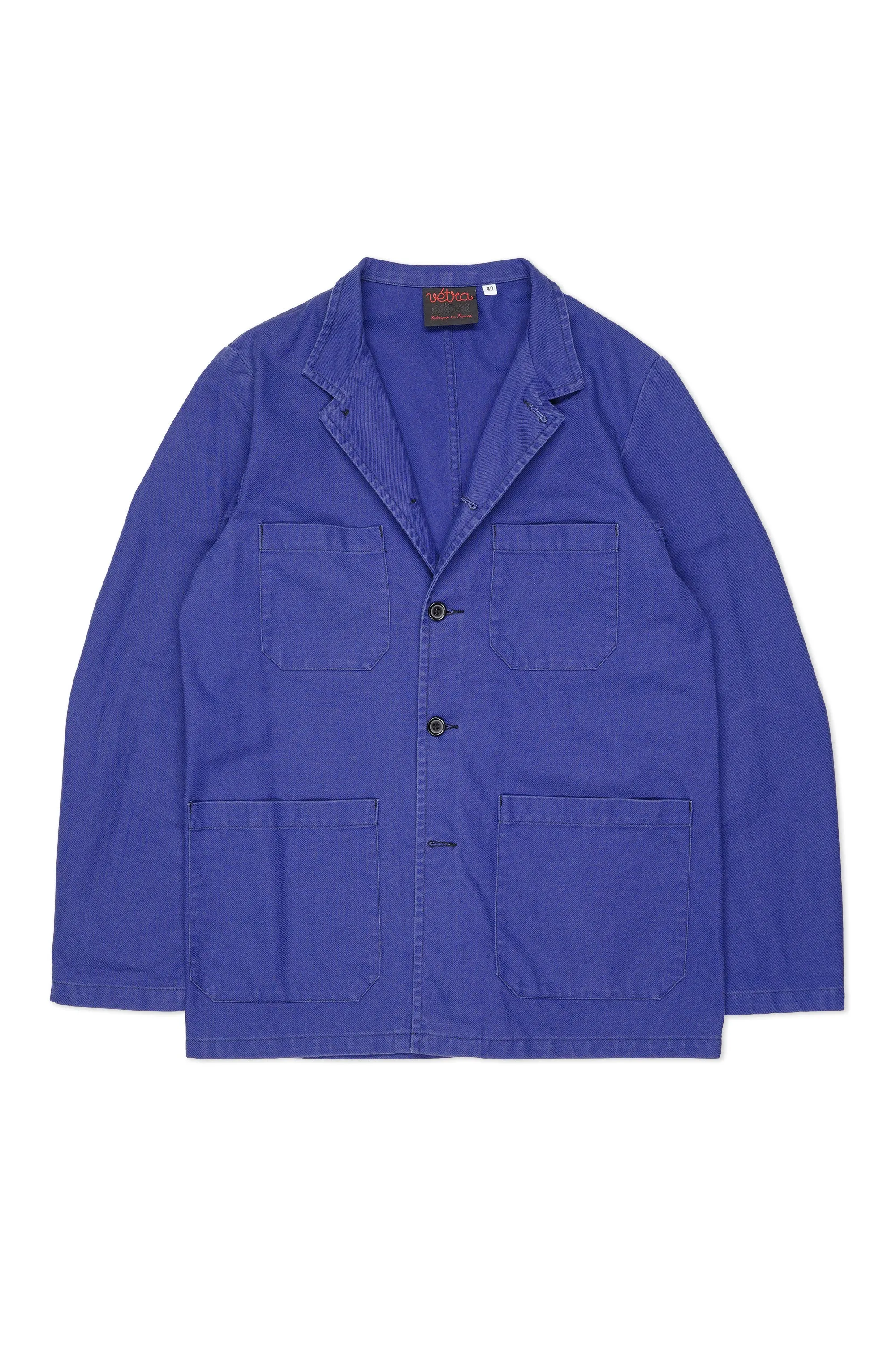 Vetra Blue Cotton Workwear Nehru Collar Jacket