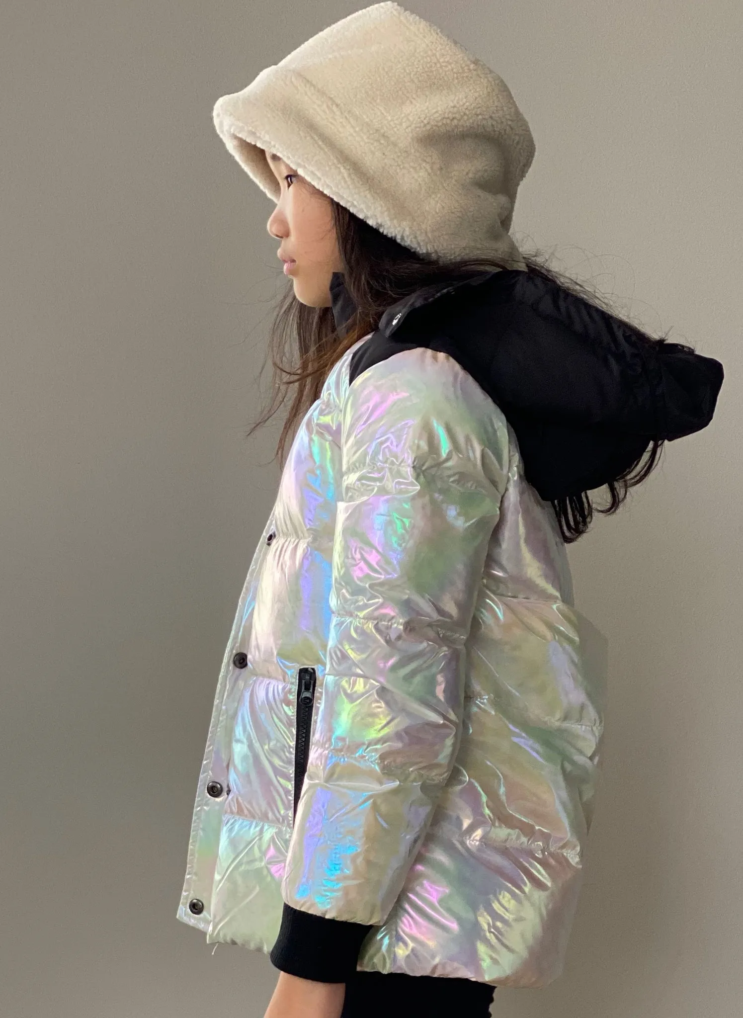 Vierra Rose Sia Iridescent combo Puffer in Pearl Iridescent