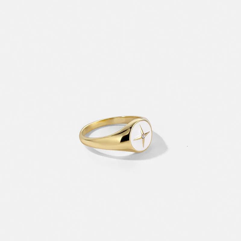 White North Star Signet Ring