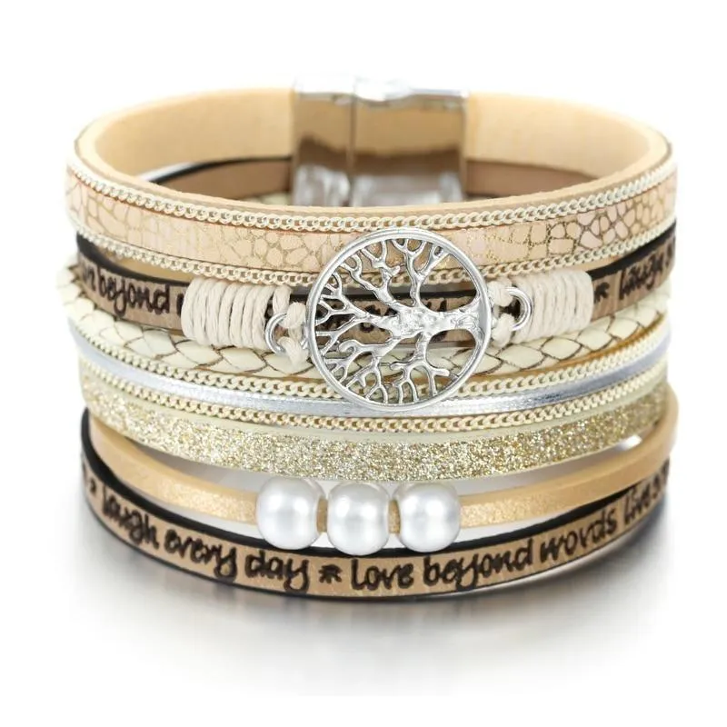 'Wise Words' Tree of Life Charm Bracelet - beige